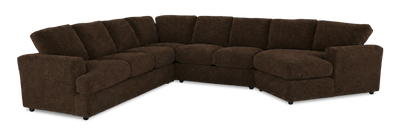Made in Canada Customizable Sofa Lab Curve 4-Piece Right-Facing Sectional with Cuddler - Plush Chocolate | Sofa sectionnel de droite 4 pièces avec fauteuil enveloppant personnalisable Curve de Sofa Lab fabriqué au Canada en tissu - Plush Chocolate