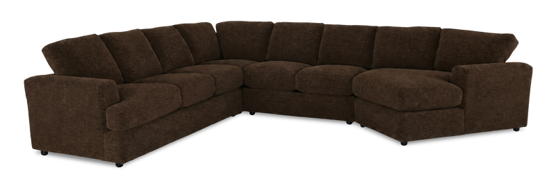Sofa sectionnel de droite 4 pièces avec fauteuil enveloppant personnalisable Curve de Sofa Lab fabriqué au Canada en tissu - Plush Chocolate