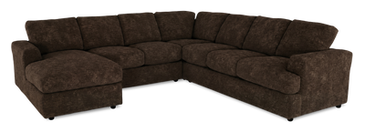 Made in Canada Customizable Sofa Lab Curve 4-Piece Left-Facing Sectional with Chaise - Plush Chocolate | Sofa sectionnel de gauche 4 pièces avec fauteuil long personnalisable Curve de Sofa Lab fabriqué au Canada en tissu - Plush Chocolate