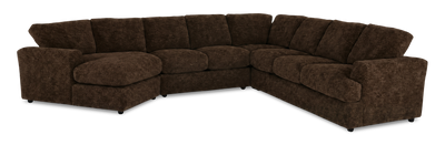 Made in Canada Customizable Sofa Lab Curve 4-Piece Left-Facing Sectional with Cuddler - Plush Chocolate | Sofa sectionnel de gauche 4 pièces avec fauteuil enveloppant personnalisable Curve de Sofa Lab fabriqué au Canada en tissu - Plush Chocolate