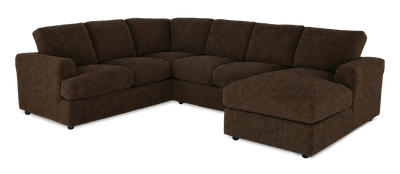 Made in Canada Customizable Sofa Lab Curve 3 Piece Right-Facing Fabric Sectional with Chaise – Plush Chocolate | Sofa sectionnel de droite 3 pièces avec fauteuil long personnalisable Curve de Sofa Lab fabriqué au Canada en tissu - Plush Chocolate
