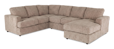 Made in Canada Customizable Sofa Lab Curve 3 Piece Right-Facing Fabric Sectional with Chaise – Chenille Praline | Sofa sectionnel de droite 3 pièces avec fauteuil long personnalisable Curve de Sofa Lab fabriqué au Canada en tissu - Chenille Praline