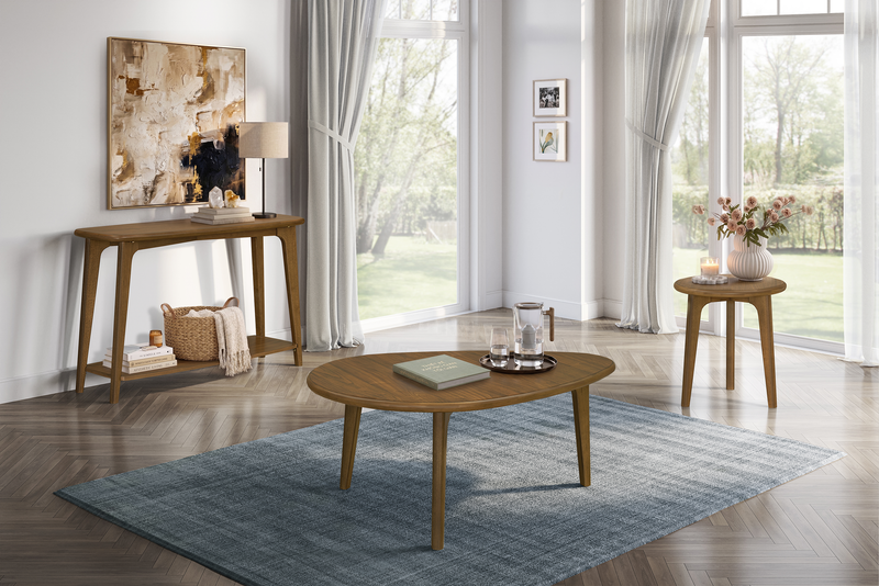 Table de salon ovale moderne Deco de 48 po avec tablette - noyer