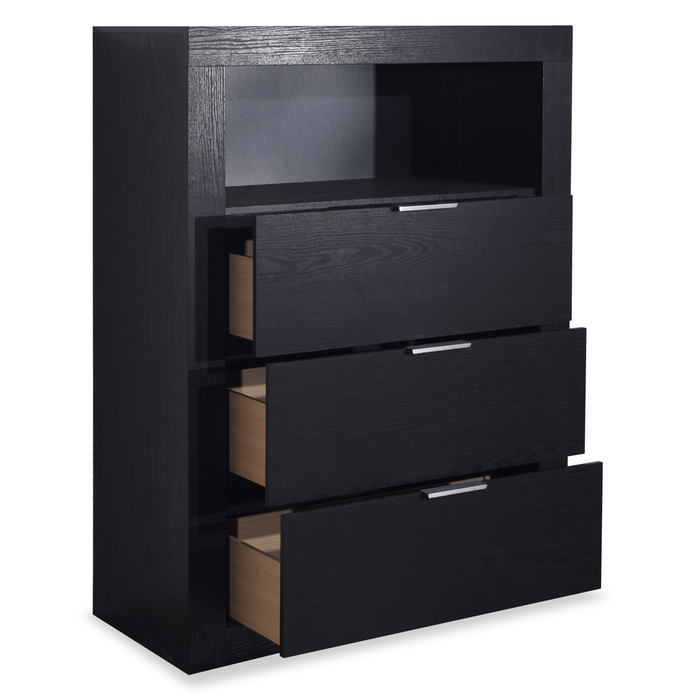 Commode verticale de chambre à coucher Delta de 32 po (l) x 44 po (H) à 3 tiroirs avec tablette de rangement - noire 