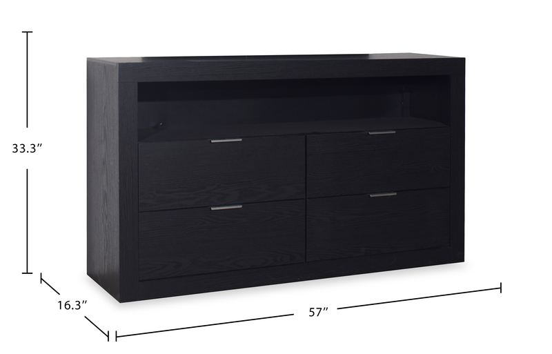 Commode de chambre à coucher Delta de 57 po (l) x 33 po (H) à 4 tiroirs avec tablette de rangement - noire