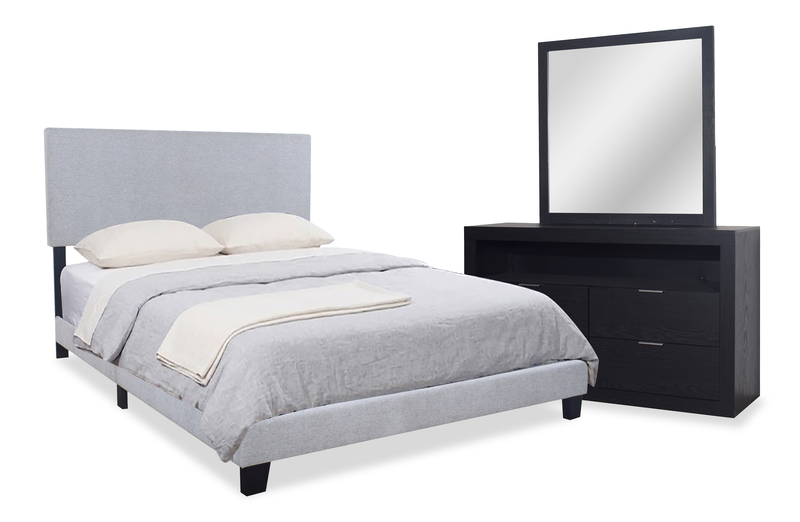 Ensemble de chambre à coucher Delta 5 pièces avec lit, commode et miroir, noir - format grand lit