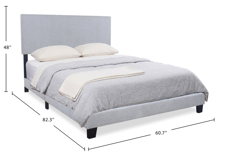 Lit rembourré Delta en tissu de polyester gris - format grand lit