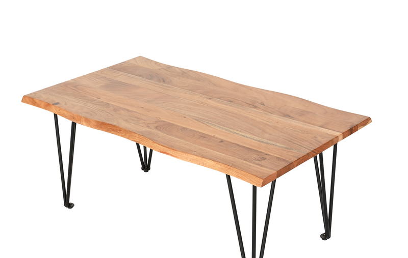 Table à café industrielle Dillon de 45 po avec pattes de style épingle en fer - acacia naturel
