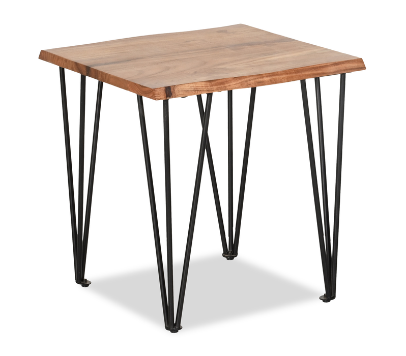 Table de bout industrielle Dillon de 22 po avec pattes de style épingle en fer - acacia naturel