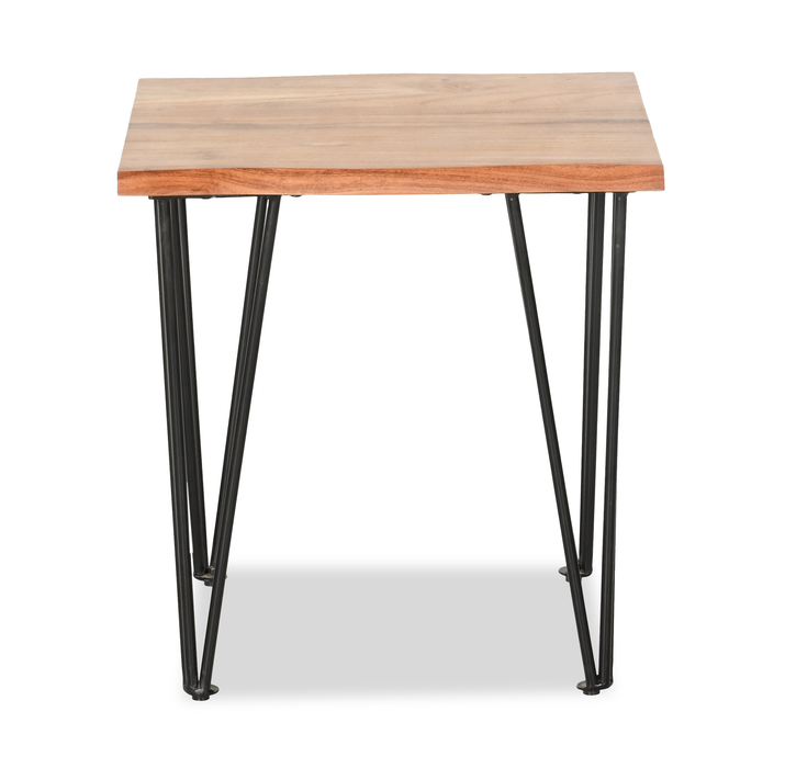 Table de bout industrielle Dillon de 22 po avec pattes de style épingle en fer - acacia naturel
