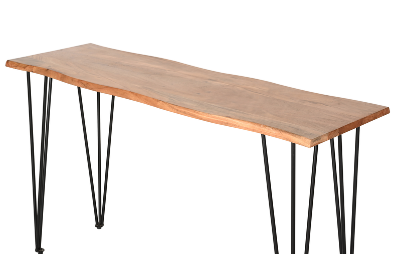 Table de salon industrielle Dillon de 45 po avec pattes de style épingle en fer - acacia naturel