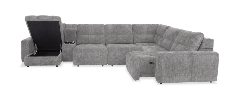 Sofa sectionnel modulaire à coulissement électrique de gauche Elevate de Scott Living 7 pièces en tissu de chenille avec rangement - gris