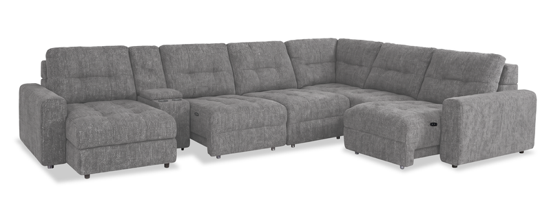 Sofa sectionnel modulaire à coulissement électrique de gauche Elevate de Scott Living 7 pièces en tissu de chenille avec rangement - gris
