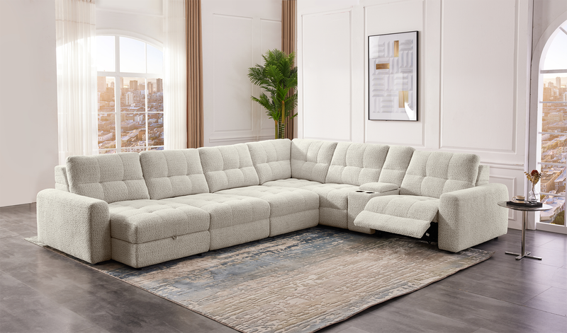 Sofa sectionnel modulaire à coulissement et inclinaison électriques de gauche Elevate de Scott Living 7 pièces en tissu de chenille - taupe