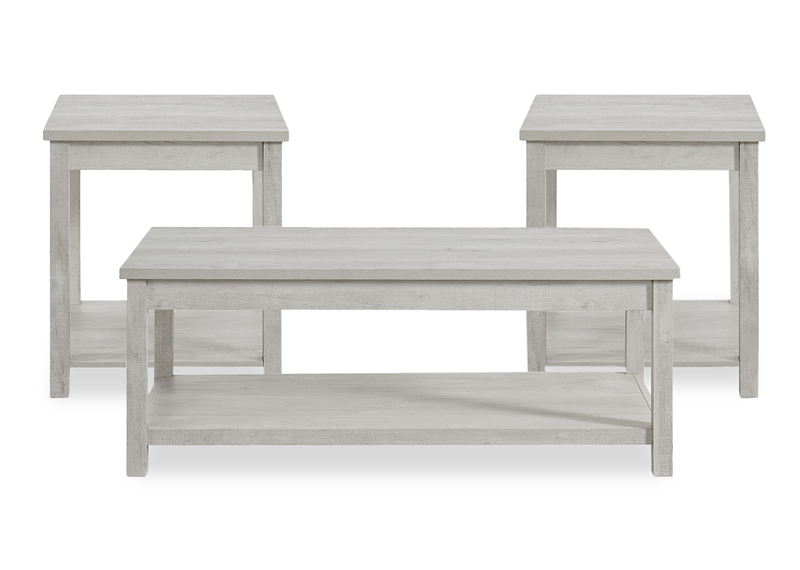 Ensemble de 3 tables contemporaines Eleanor de 48 po, table à café et 2 tables de bout - blanc