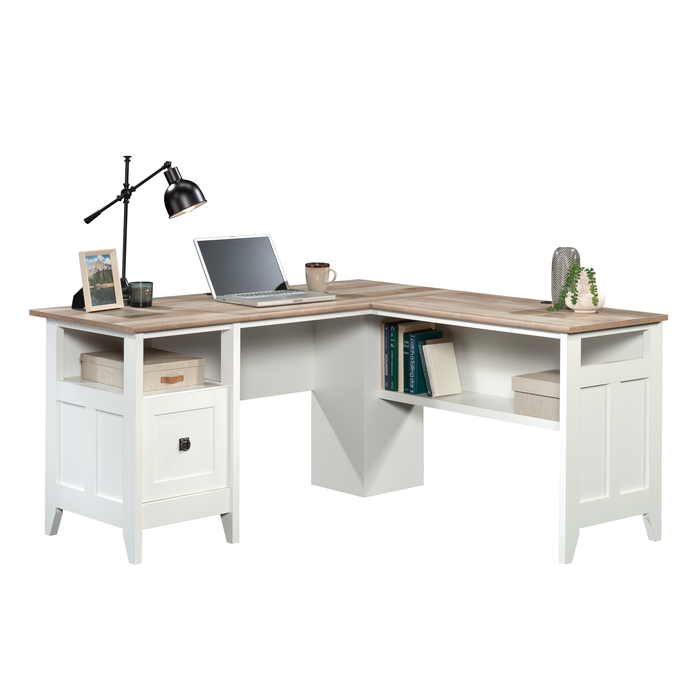 Bureau en forme de L Ellery de 59,06 po avec système de gestion des câbles - blanc doux