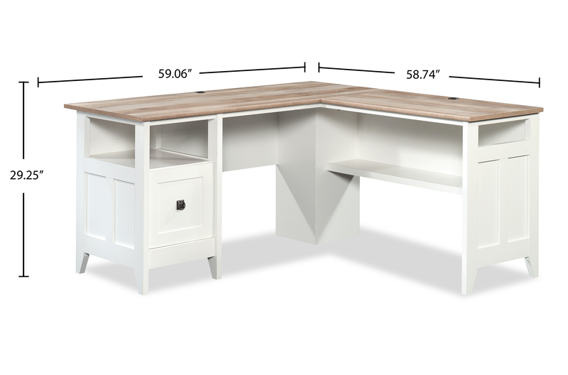Bureau en forme de L Ellery de 59,06 po avec système de gestion des câbles - blanc doux