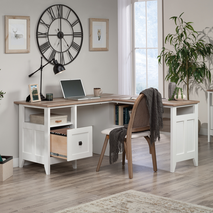 Bureau en forme de L Ellery de 59,06 po avec système de gestion des câbles - blanc doux