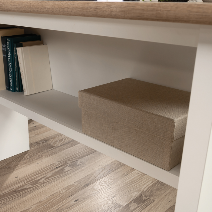 Bureau en forme de L Ellery de 59,06 po avec système de gestion des câbles - blanc doux