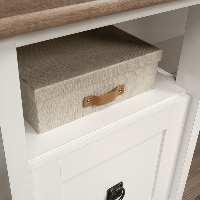Bureau en forme de L Ellery de 59,06 po avec système de gestion des câbles - blanc doux