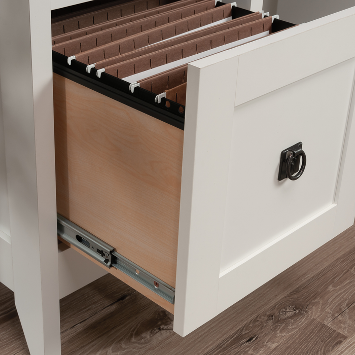 Bureau en forme de L Ellery de 59,06 po avec système de gestion des câbles - blanc doux