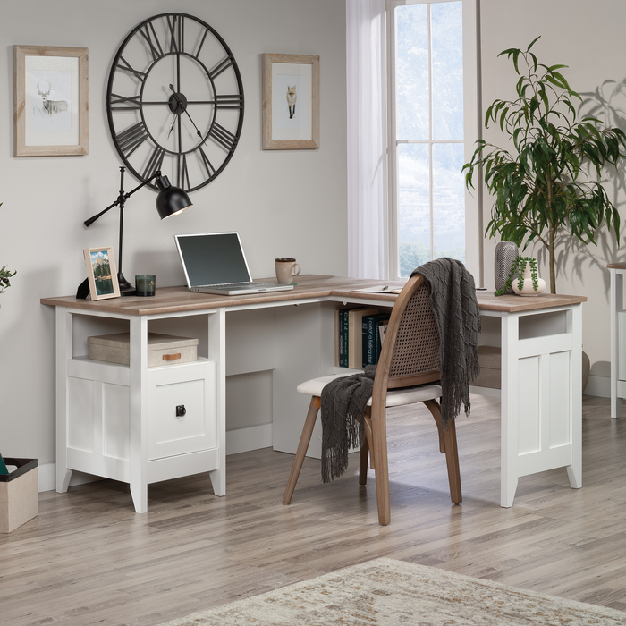 Bureau en forme de L Ellery de 59,06 po avec système de gestion des câbles - blanc doux