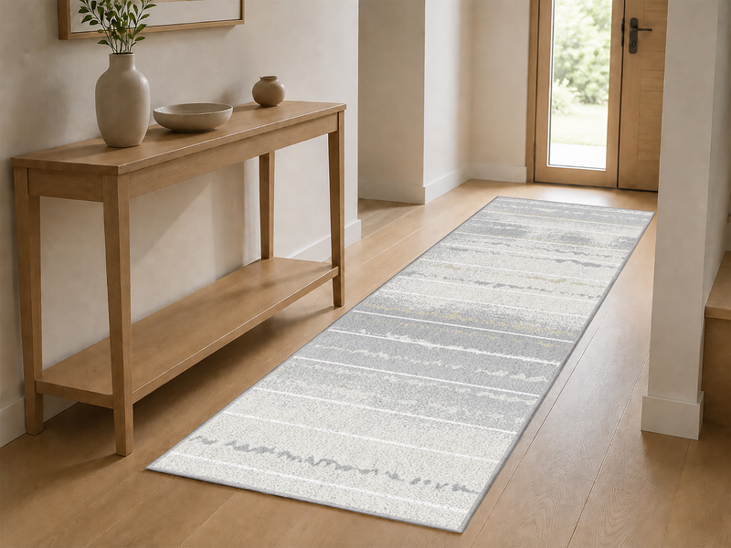 Carpette longue Ellison grise à motif de vague - 3 pi x 7 pi 