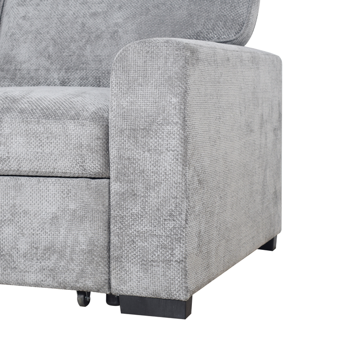 Sofa-lit sectionnel de gauche Emerie 3 pièces en chenille avec pouf de rangement - gris