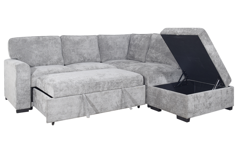 Sofa-lit sectionnel de droite Emerie 3 pièces en chenille avec pouf de rangement - gris