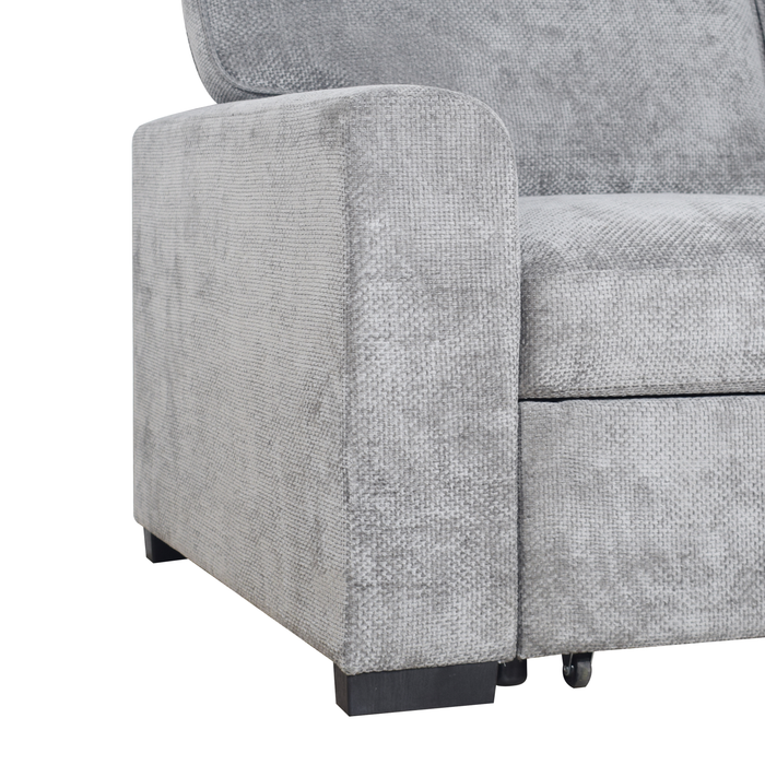 Sofa-lit sectionnel de droite Emerie 3 pièces en chenille avec pouf de rangement - gris