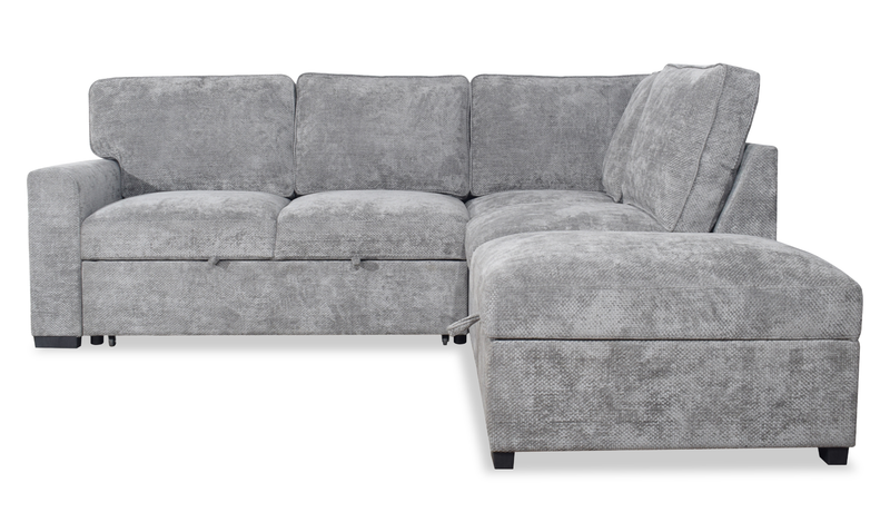 Sofa-lit sectionnel de droite Emerie 3 pièces en chenille avec pouf de rangement - gris