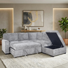 Emerie 3-Piece Right-Facing Chenille Sleeper Sectional with Storage Ottoman – Grey | Sofa-lit sectionnel de droite Emerie 3 pièces en chenille avec pouf de rangement - gris