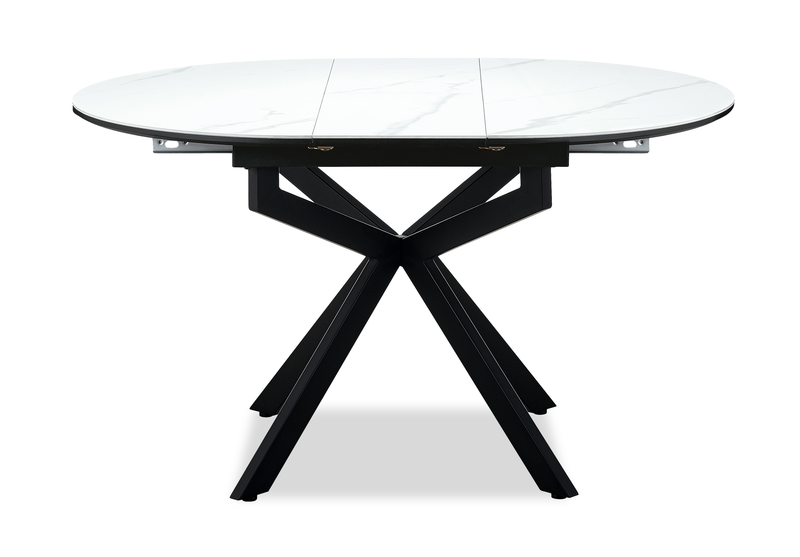Ensemble de salle à manger Evita 5 pièces en pierre frittée avec table ronde de 41 po à 54 po (L) avec rallonge et 4 chaises grises - gris et noir 