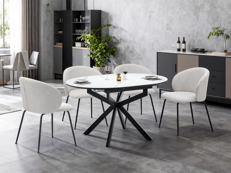 Chaise de salle à manger Evita en métal avec coussin de siège et dossier en tissu - beige