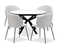 Ensemble de salle à manger Evita 5 pièces en pierre frittée avec table ronde de 41 po à 54 po (L) avec rallonge et 4 chaises beige - gris et noir