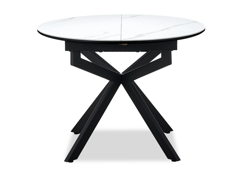 Ensemble de salle à manger Evita 5 pièces en pierre frittée avec table ronde de 41 po à 54 po (L) avec rallonge et 4 chaises beige - gris et noir 