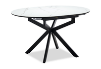 Table de salle à manger ronde Evita de 41 po à 54 po (L) en métal avec rallonge et dessus en pierre frittée - grise et noire
