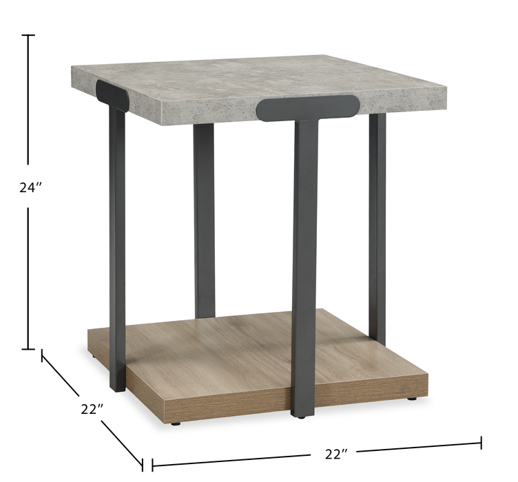 Table de bout carrée Felicity de 22 po avec tablette - grise