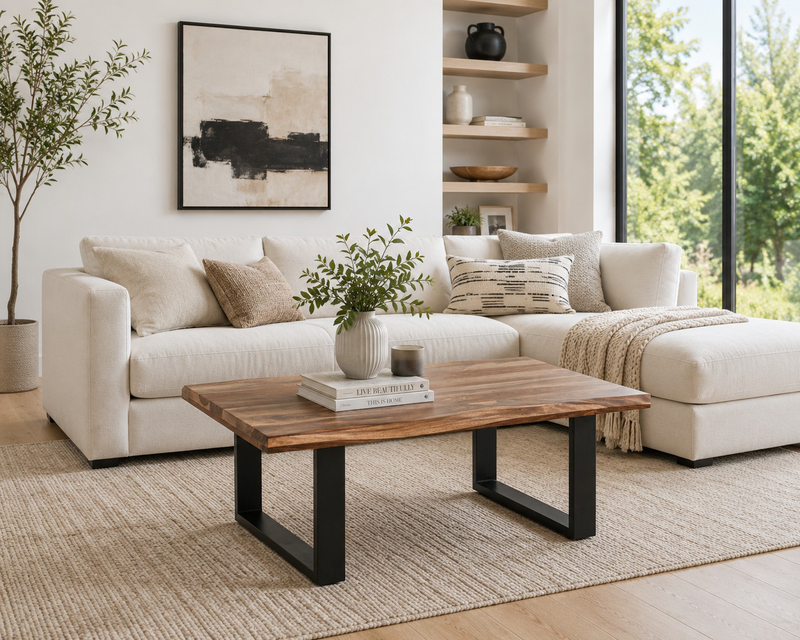 Table à café contemporaine Fletcher de 45 po avec armature en fer - grès brun