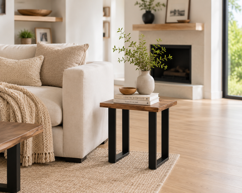 Table de bout contemporaine Fletcher de 24 po avec armature en fer - grès brun