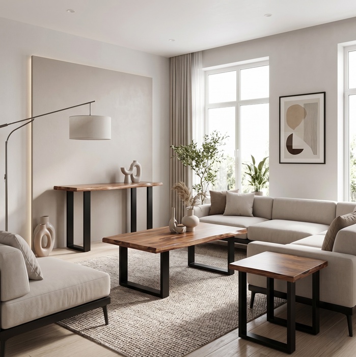 Table de bout contemporaine Fletcher de 24 po avec armature en fer - grès brun