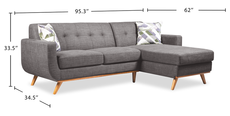 Sofa sectionnel de gauche Freeman de Kort & Co. 2 pièces po en tissu d’apparence lin avec pattes en bois - gris anthracite
