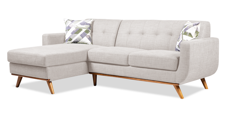 Sofa sectionnel gauche Freeman de Kort & Co. 2 pièces de po en tissu d’apparence lin avec pattes en bois - blanc colombe