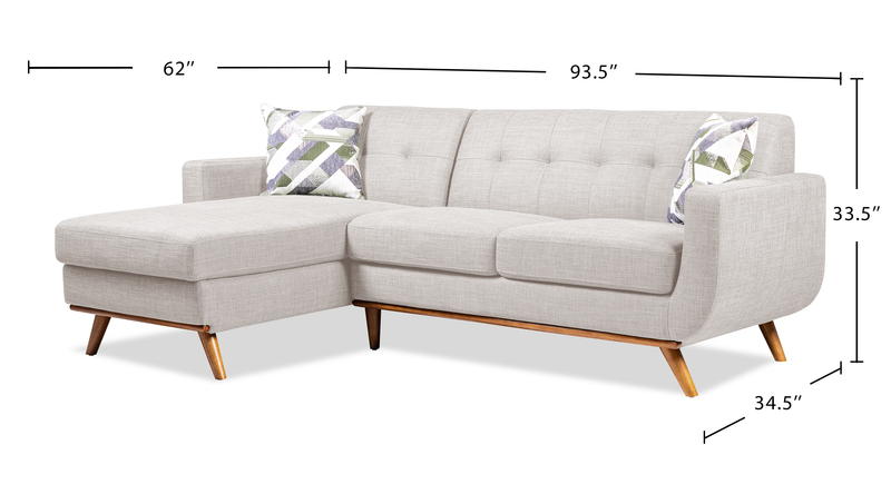 Sofa sectionnel gauche Freeman de Kort & Co. 2 pièces de po en tissu d’apparence lin avec pattes en bois - blanc colombe