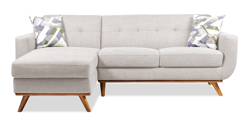 Sofa sectionnel gauche Freeman de Kort & Co. 2 pièces de po en tissu d’apparence lin avec pattes en bois - blanc colombe