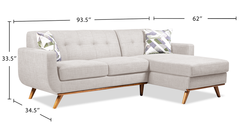 Sofa sectionnel de gauche Freeman de Kort & Co. 2 pièces po en tissu d’apparence lin avec pattes en bois - blanc colombe