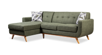 Sofa sectionnel gauche Freeman de Kort & Co. 2 pièces de po en tissu d’apparence lin avec pattes en bois - vert avocat
