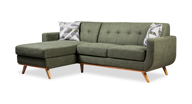 Sofa sectionnel gauche Freeman de Kort & Co. 2 pièces de po en tissu d’apparence lin avec pattes en bois - vert avocat