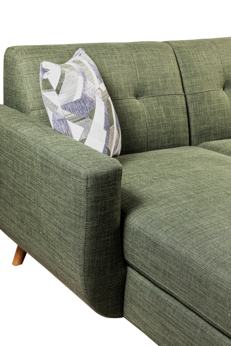 Sofa sectionnel gauche Freeman de Kort & Co. 2 pièces de po en tissu d’apparence lin avec pattes en bois - vert avocat