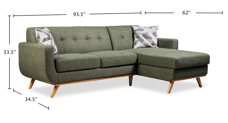 Sofa sectionnel de gauche Freeman de Kort & Co. 2 pièces po en tissu d’apparence lin avec pattes en bois -vert avocat